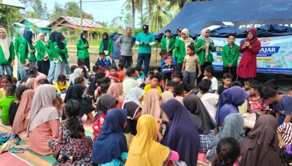 FKIP Universitas Malikussaleh Gelar Aksi Peduli Bencana di Kampong Bungkaih, 160 Anak Ikuti Kegiatan Edukatif